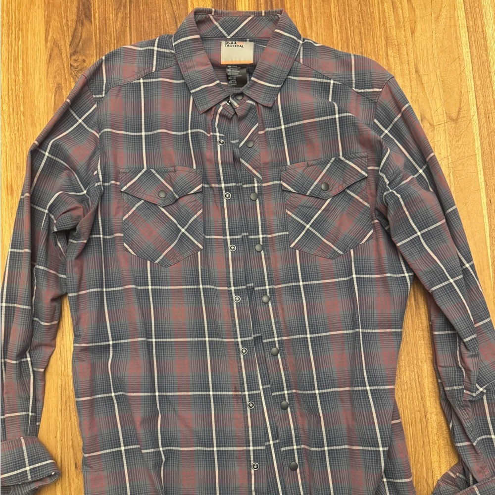 5.11 Tactical Men's Plaid Button-Down Shirt - Red, Black, White